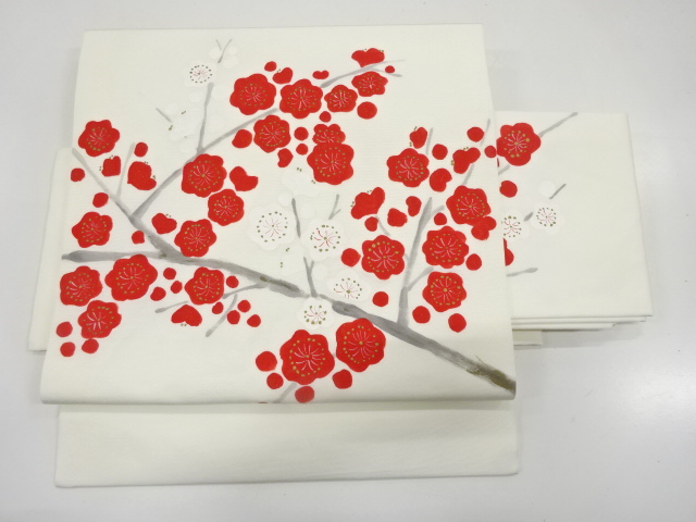 JAPANESE TSUKURI OBI / SHIOZE / HAND PAINTED / BRANCH UME